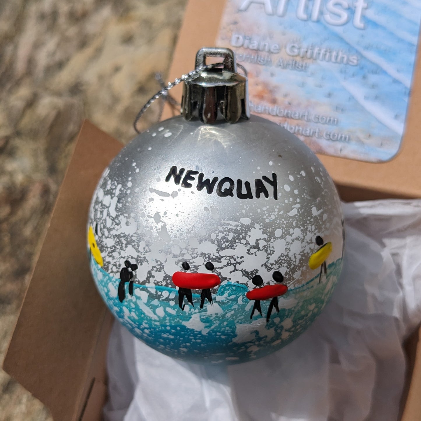 Hand Painted Bauble - Newquay - Choose Colour