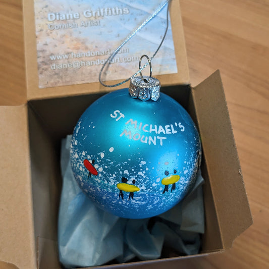 Hand Painted Bauble - Blue - St Michael's Mount