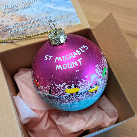 Hand Painted Bauble - Pink - St Michael's Mount