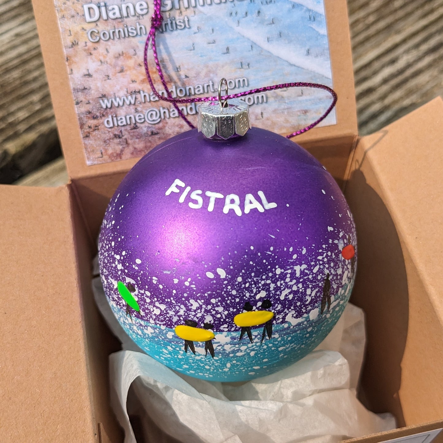 Hand Painted Bauble - Fistral - Choose Colour