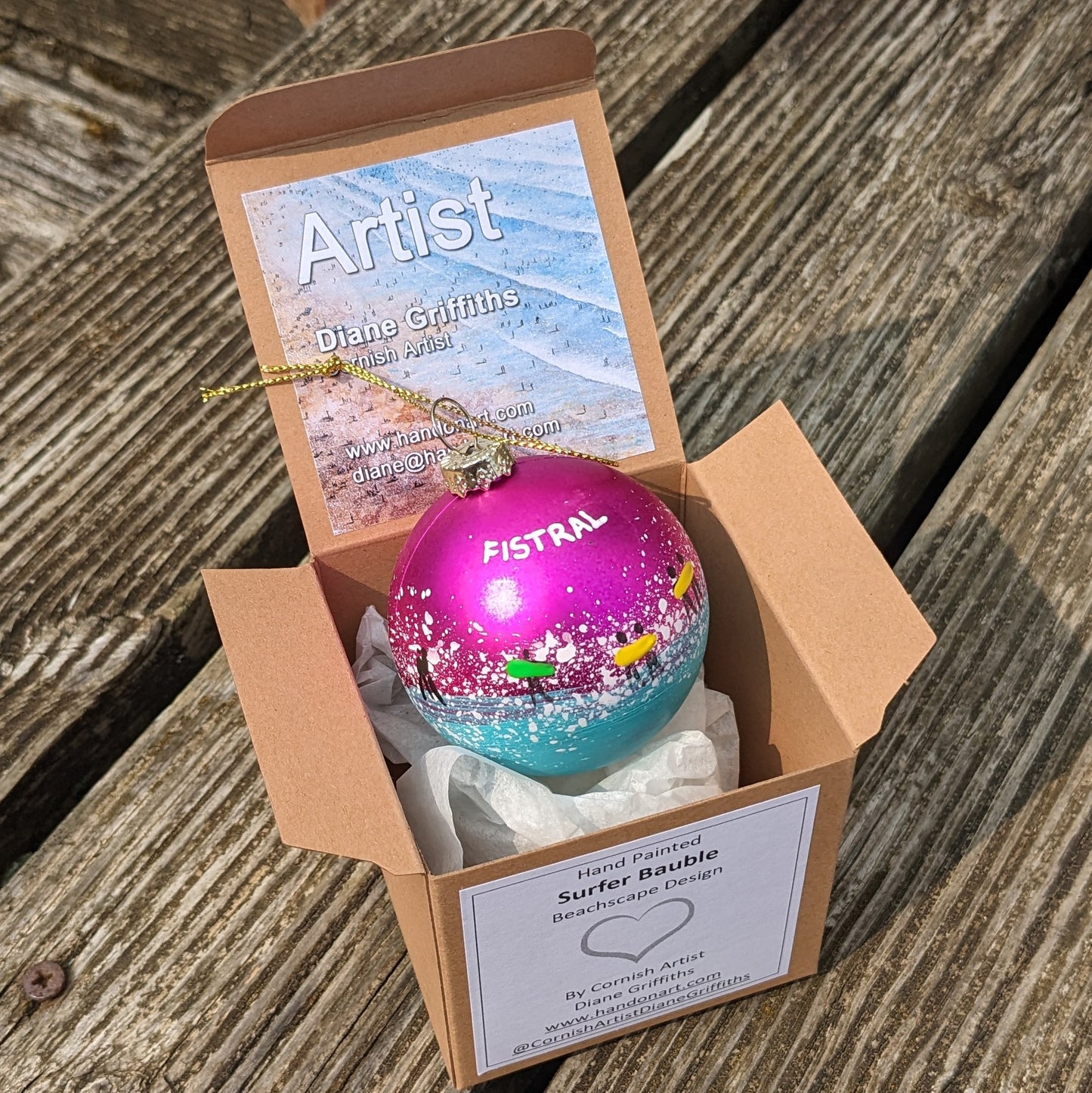 Hand Painted Bauble - Fistral - Choose Colour