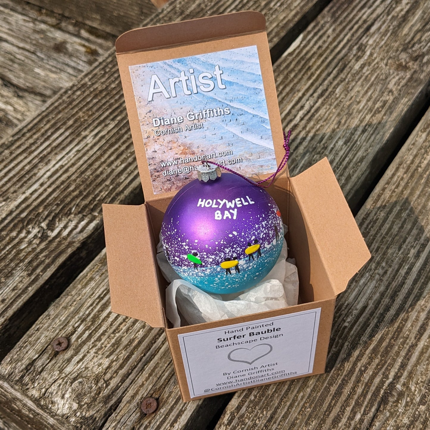 Hand Painted Bauble - Purple - Holywell Bay