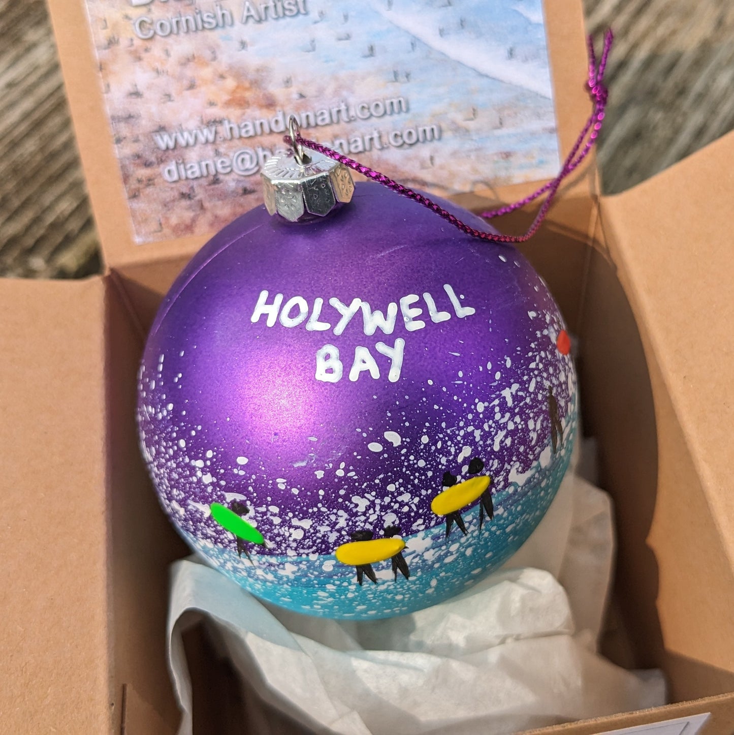 Hand Painted Bauble - Purple - Holywell Bay