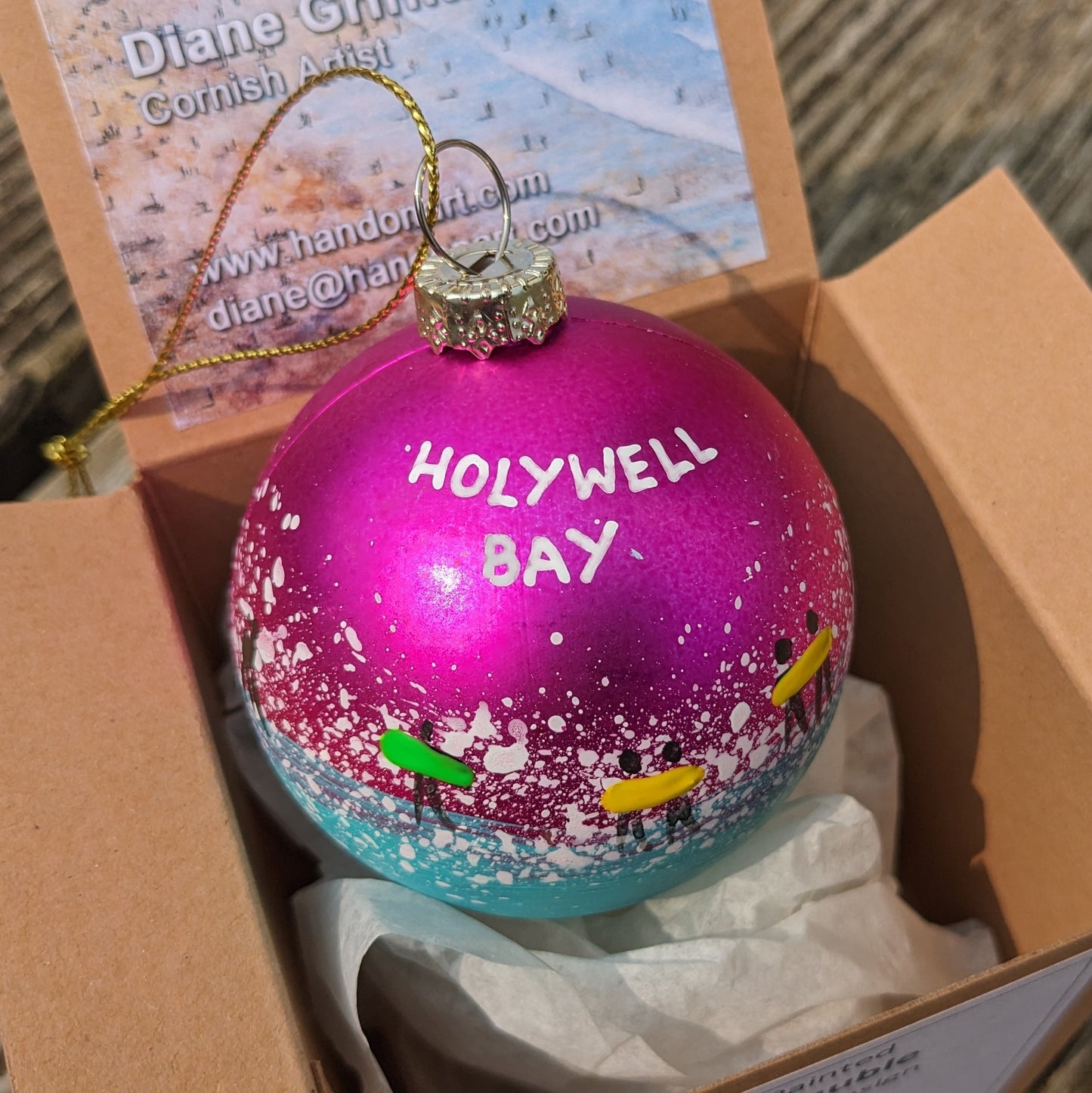 Hand Painted Bauble - Pink - Holywell Bay