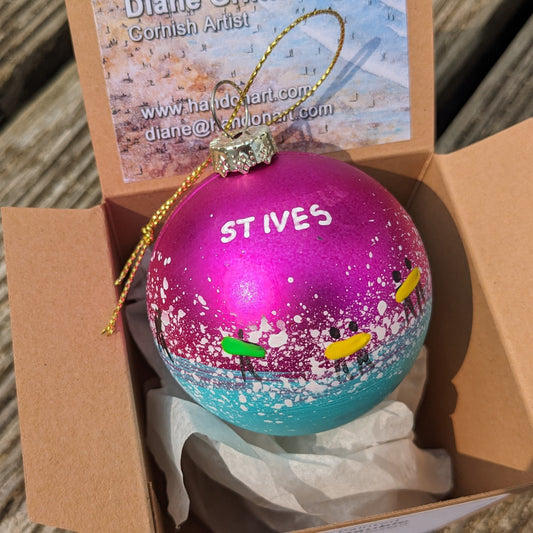 Hand Painted Bauble - Pink - St Ives