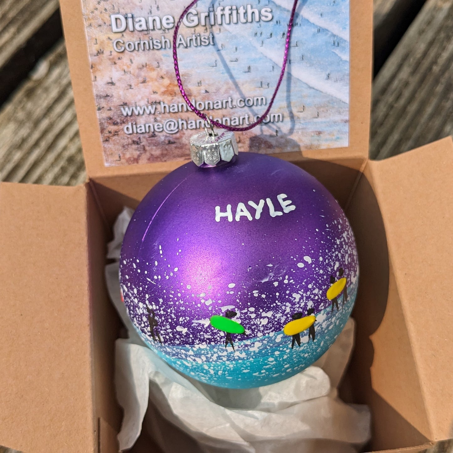 Hand Painted Bauble - Hayle - Choose Colour