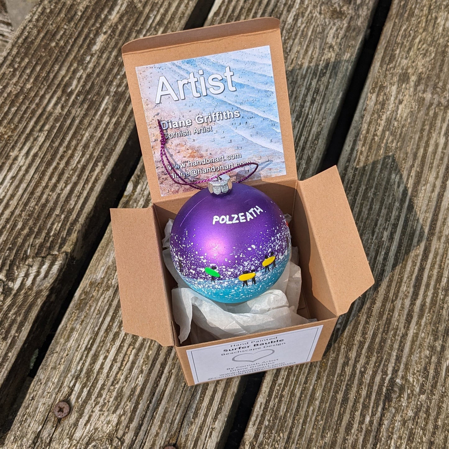 Hand Painted Bauble - Polzeath - Choose Colour