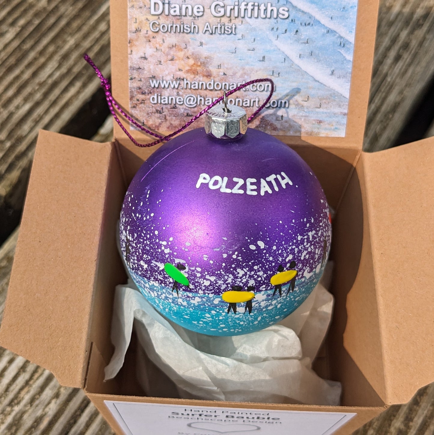 Hand Painted Bauble - Polzeath - Choose Colour