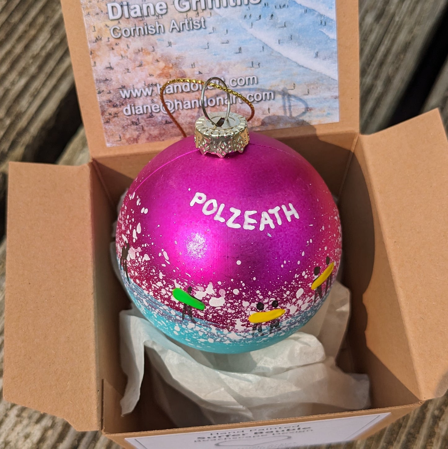 Hand Painted Bauble - Polzeath - Choose Colour