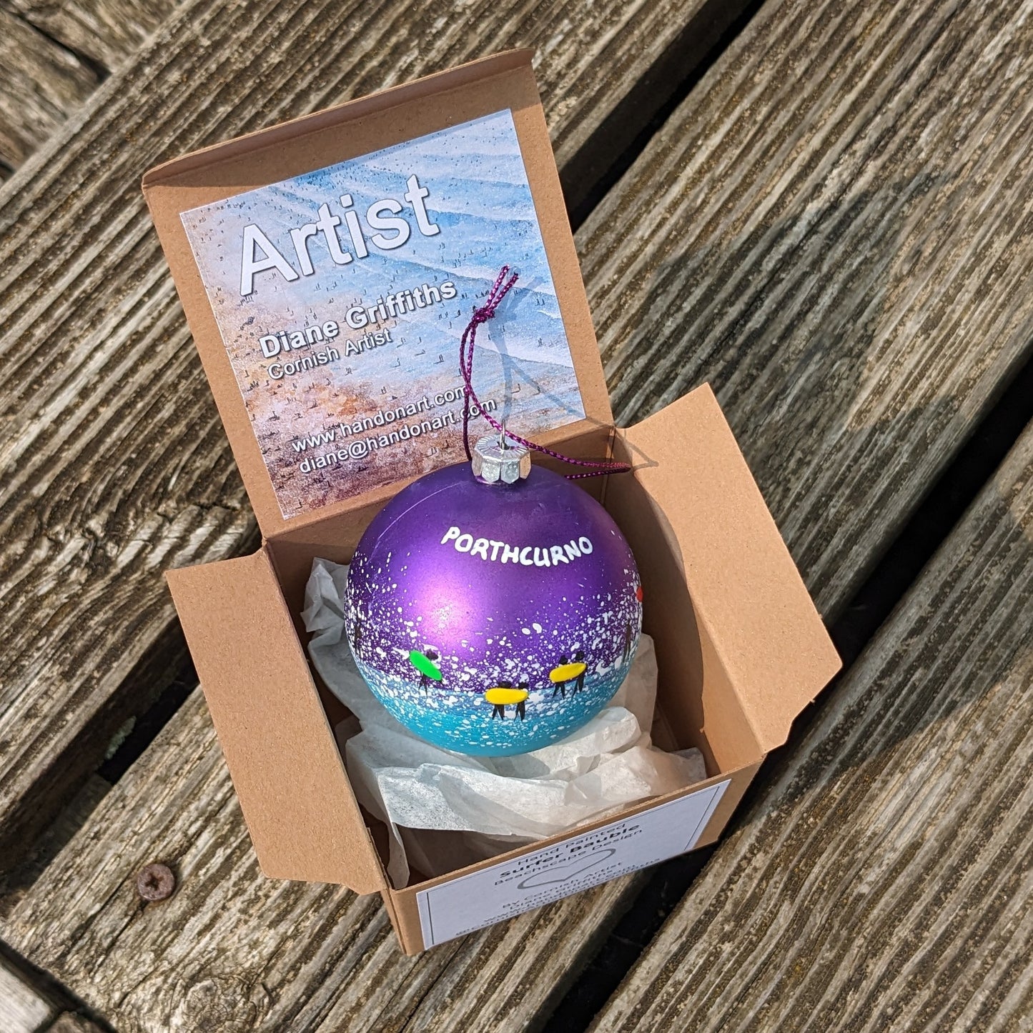 Hand Painted Bauble - Purple - Porthcurno