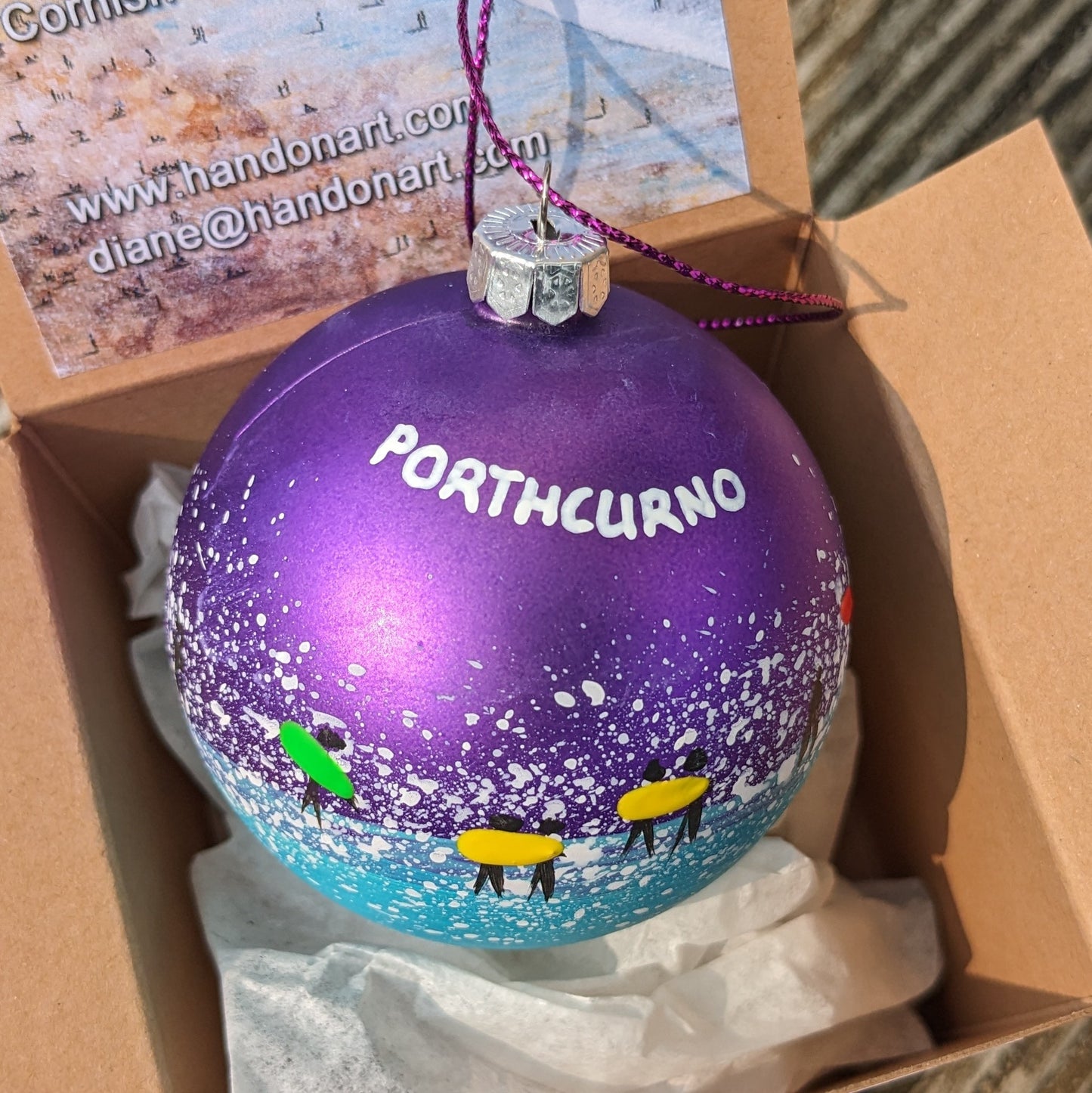 Hand Painted Bauble - Purple - Porthcurno