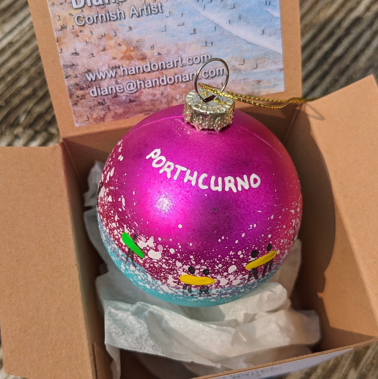 Hand Painted Bauble - Pink - Porthcurno