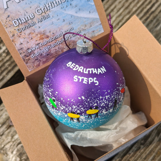 Hand Painted Bauble - Purple - Bedruthan Steps