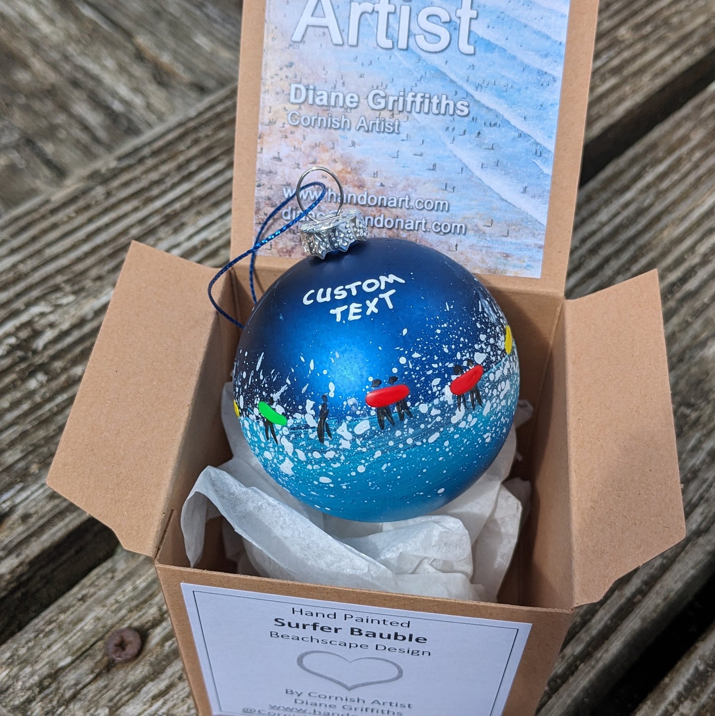 Hand Painted Bauble - Dark Blue - Customise Text