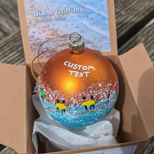 Hand Painted Bauble - Surfer - Lush Bronze - Customise Text