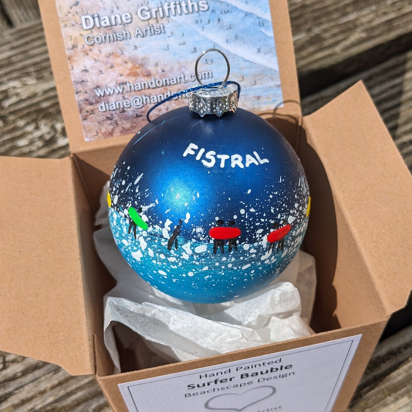 Hand Painted Bauble - Fistral - Choose Colour