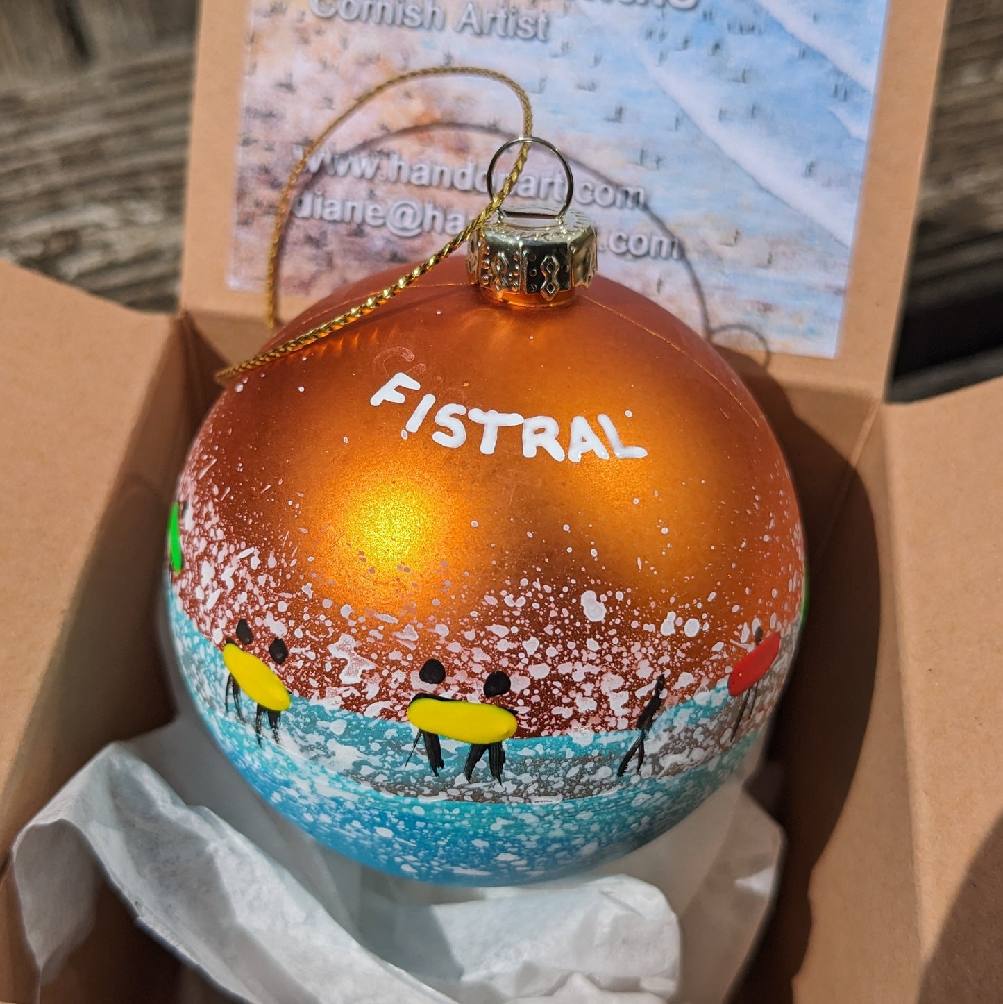 Hand Painted Bauble - Fistral - Choose Colour