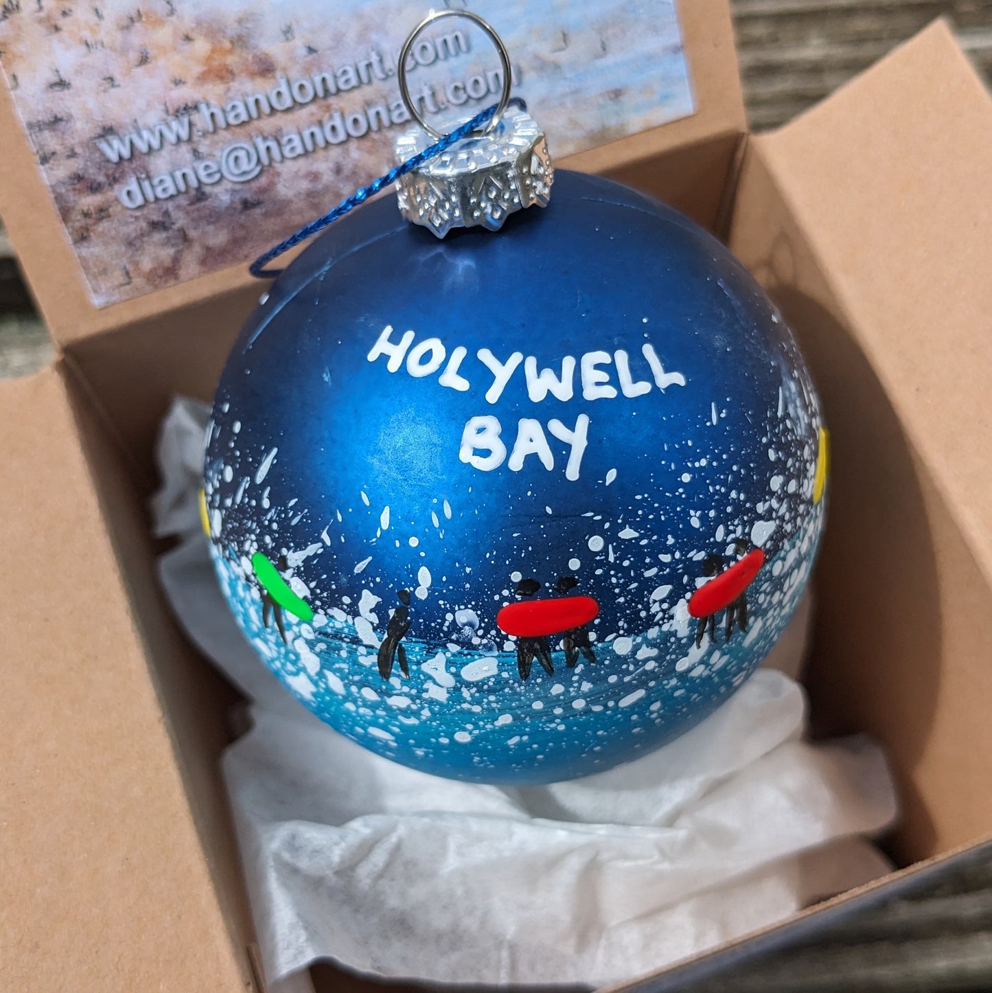 Hand Painted Bauble - Dark Blue - Holywell Bay