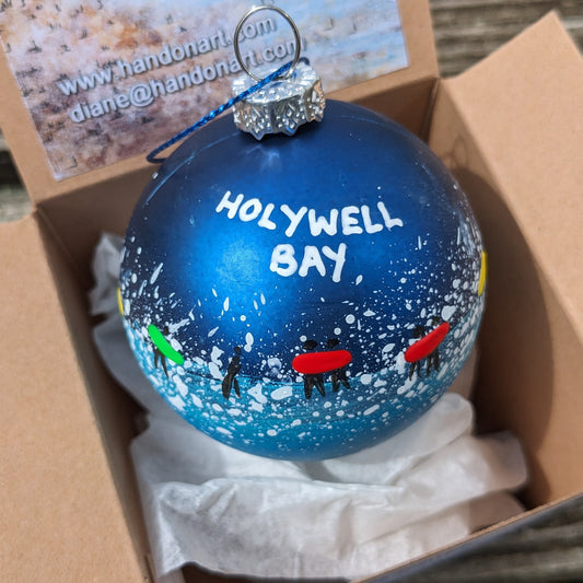 Hand Painted Bauble - Dark Blue - Holywell Bay