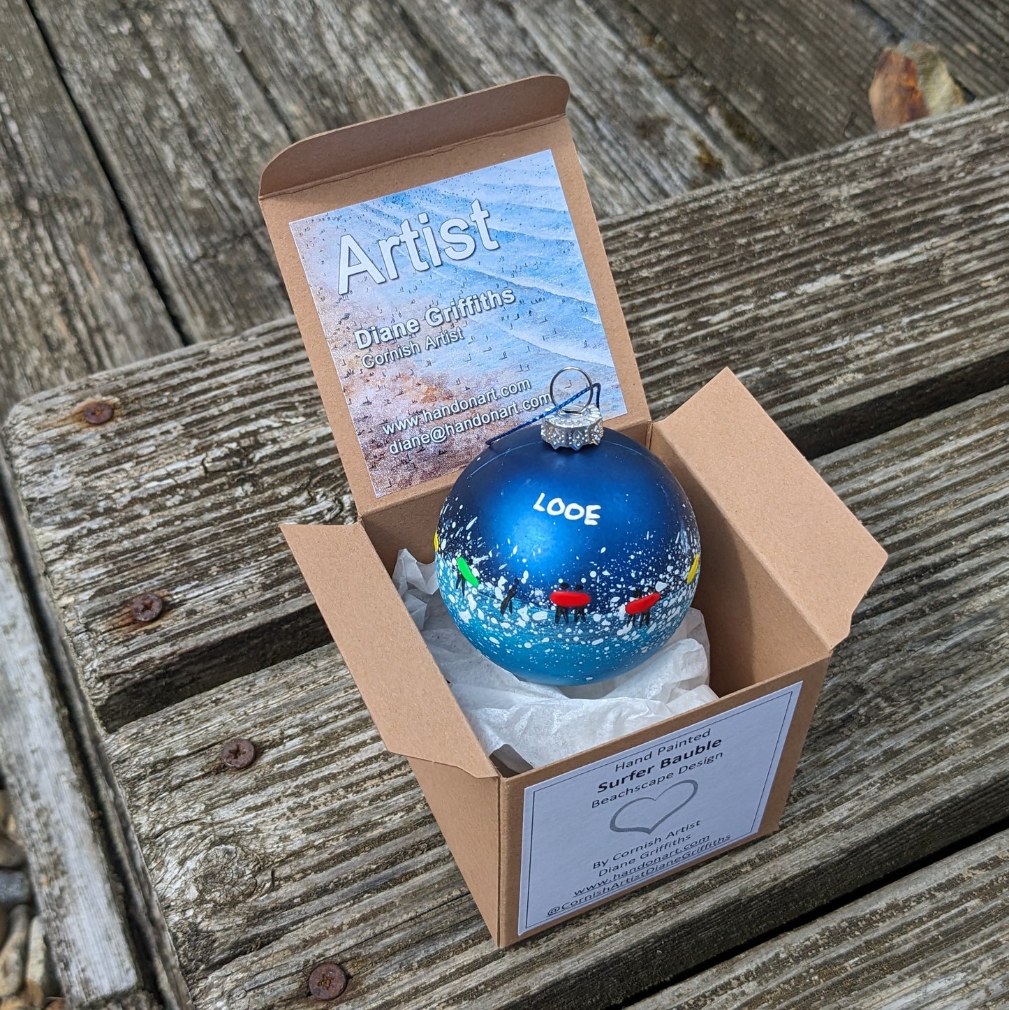 Hand Painted Bauble - Looe - Choose Colour