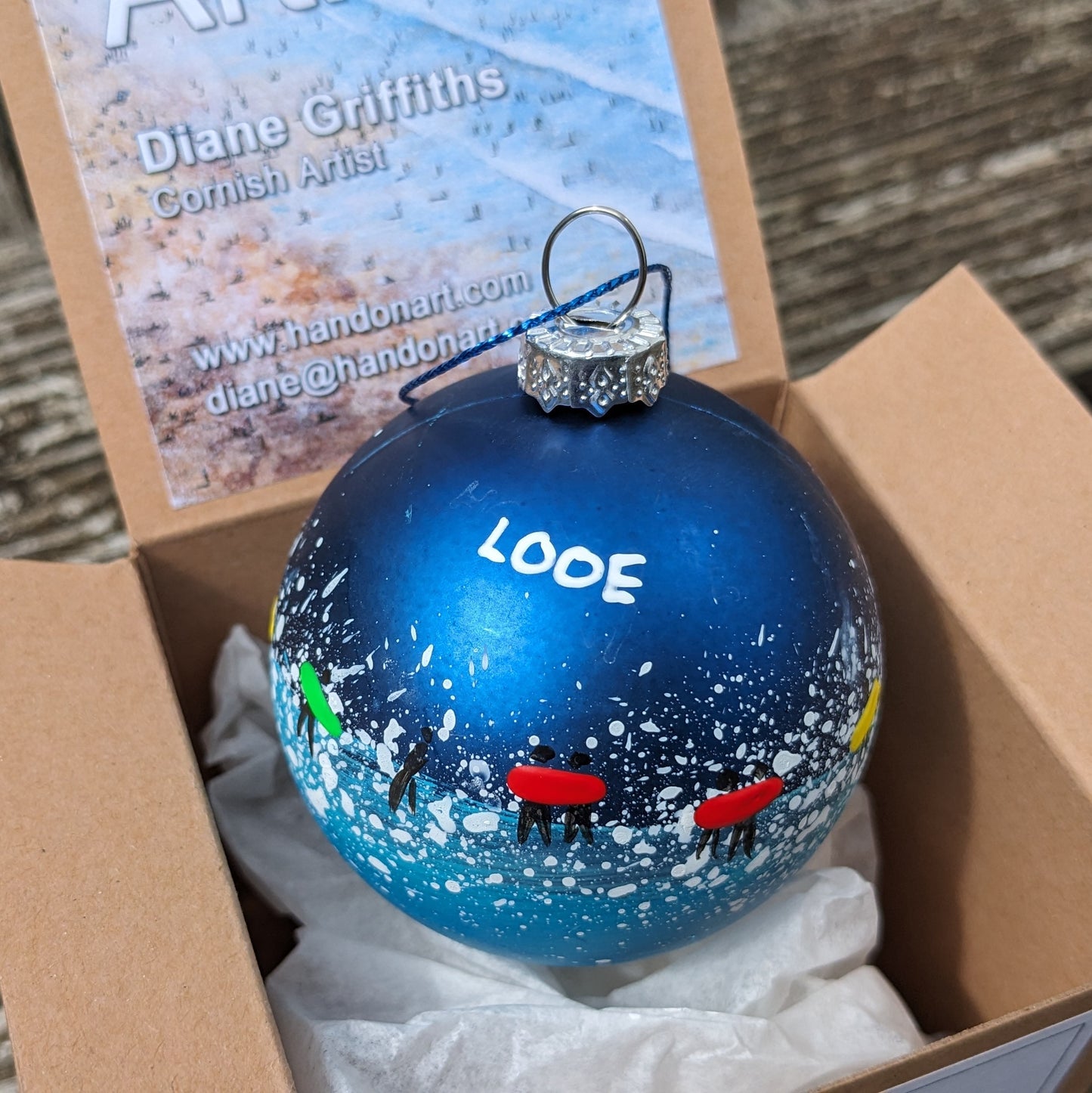 Hand Painted Bauble - Looe - Choose Colour