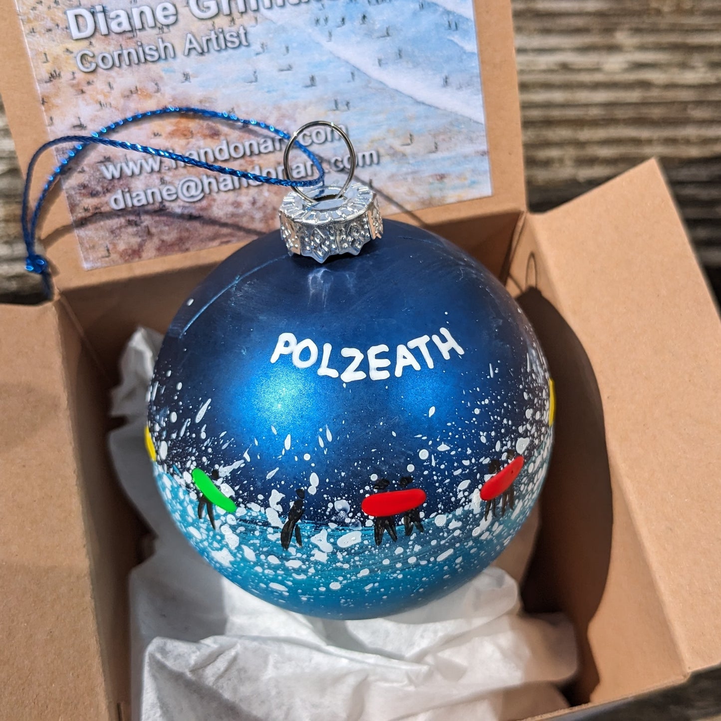 Hand Painted Bauble - Polzeath - Choose Colour