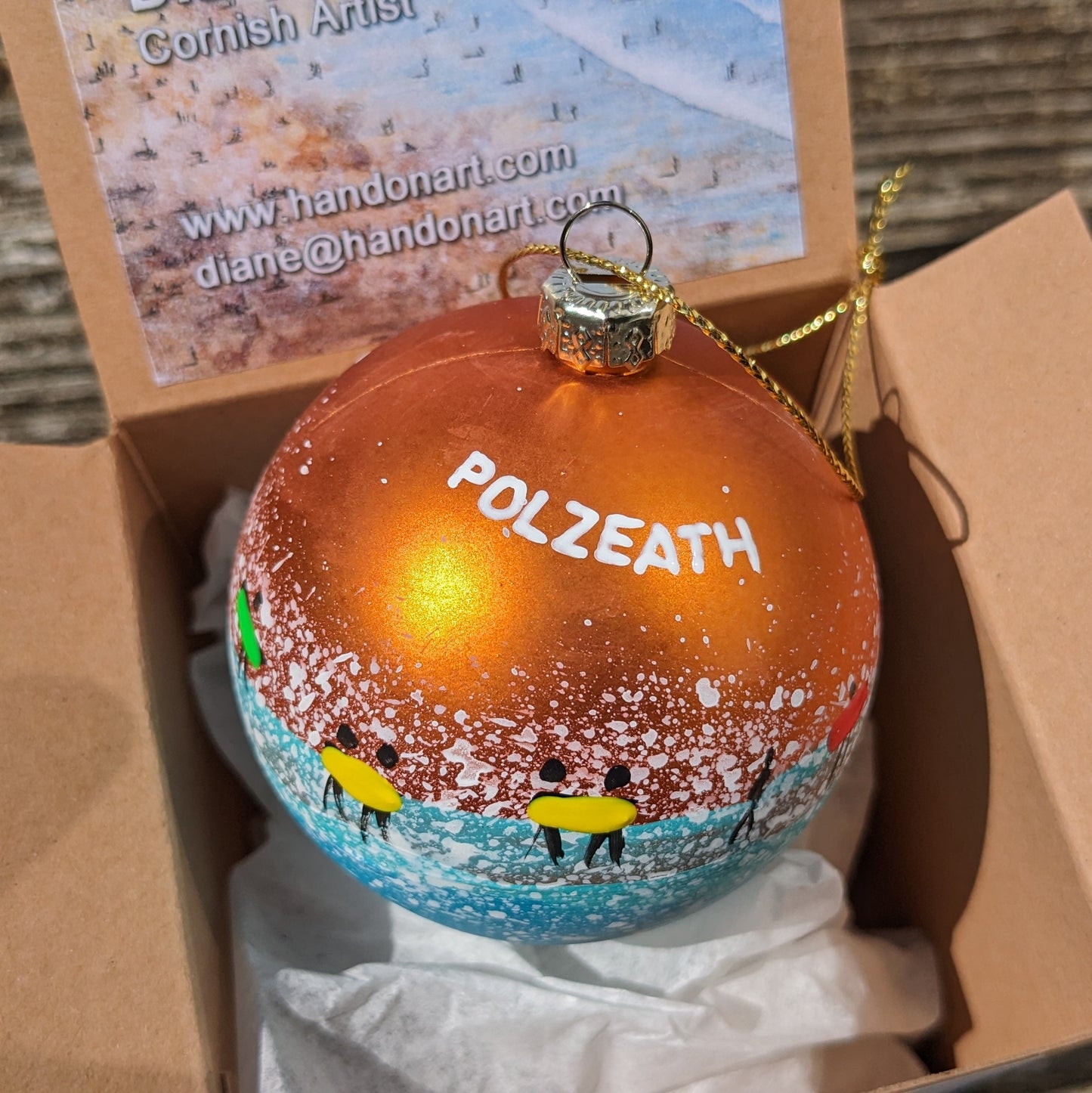 Hand Painted Bauble - Bronze - Polzeath