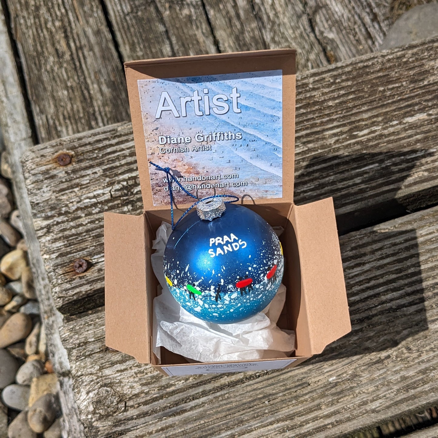 Hand Painted Bauble - Dark Blue - Praa Sands