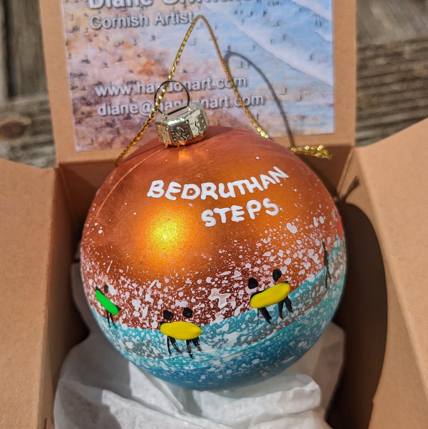 Hand Painted Bauble - Bedruthan Steps - Choose Colour