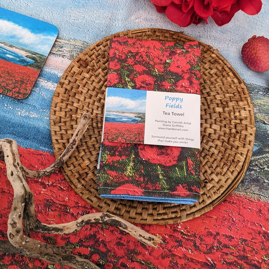 Poppy Fields looking towards Crantock Tea Towel