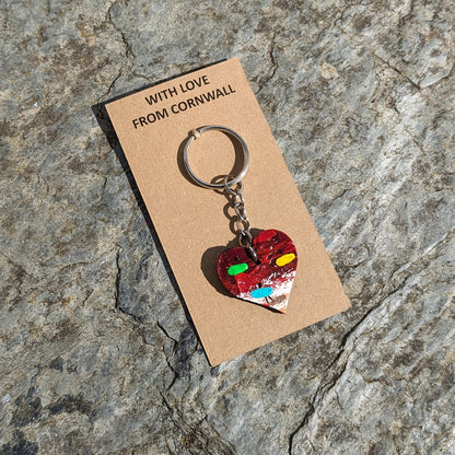 Hand Painted Heart Keyring - Red Valentine