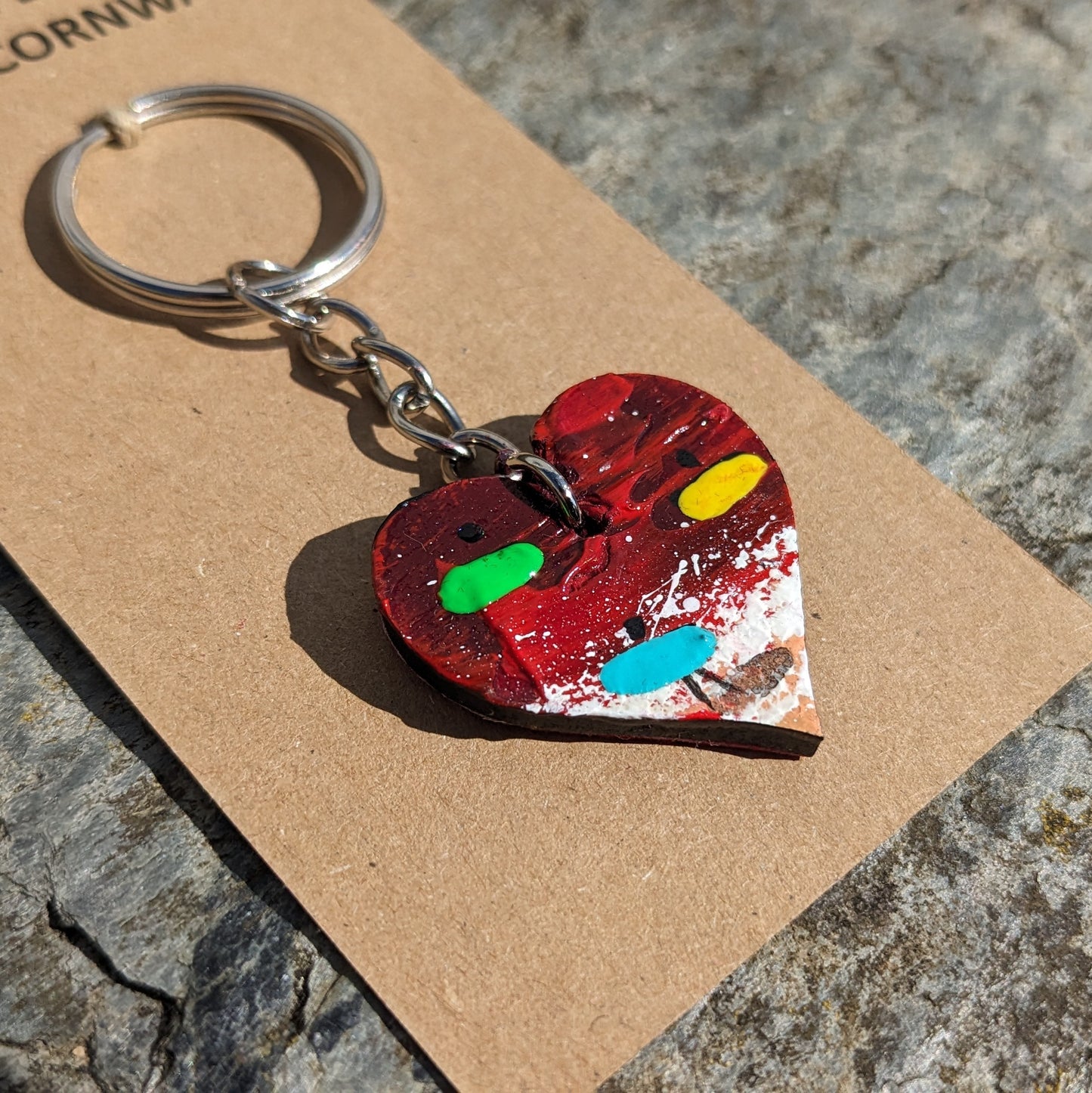 Hand Painted Heart Keyring - Red Valentine