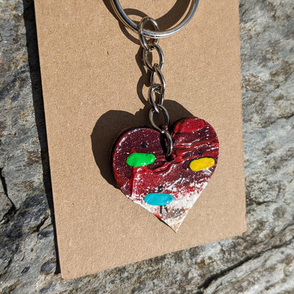 Hand Painted Heart Keyring - Red Valentine