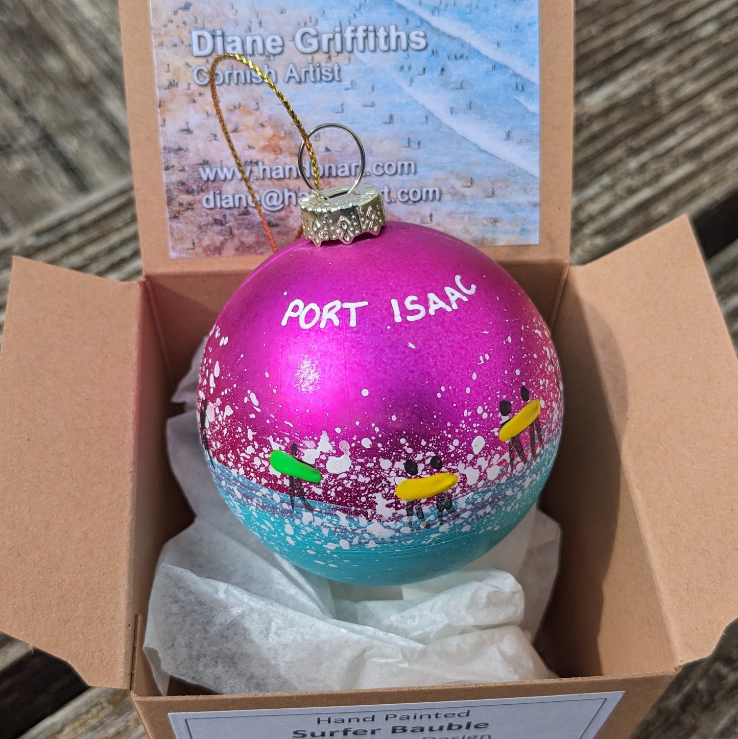 Hand Painted Bauble - Port Isaac - Choose Colour