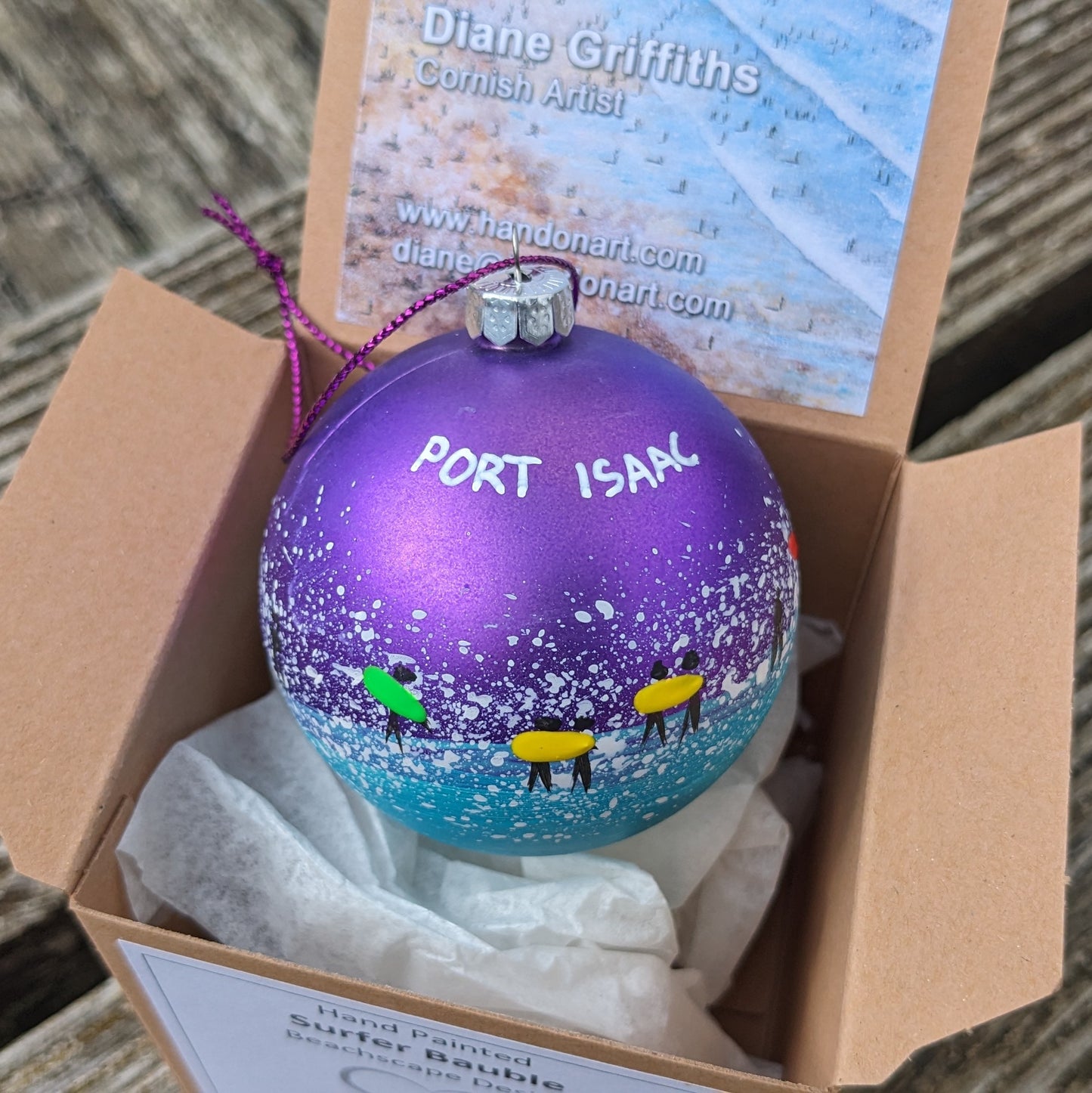 Hand Painted Bauble - Port Isaac - Choose Colour