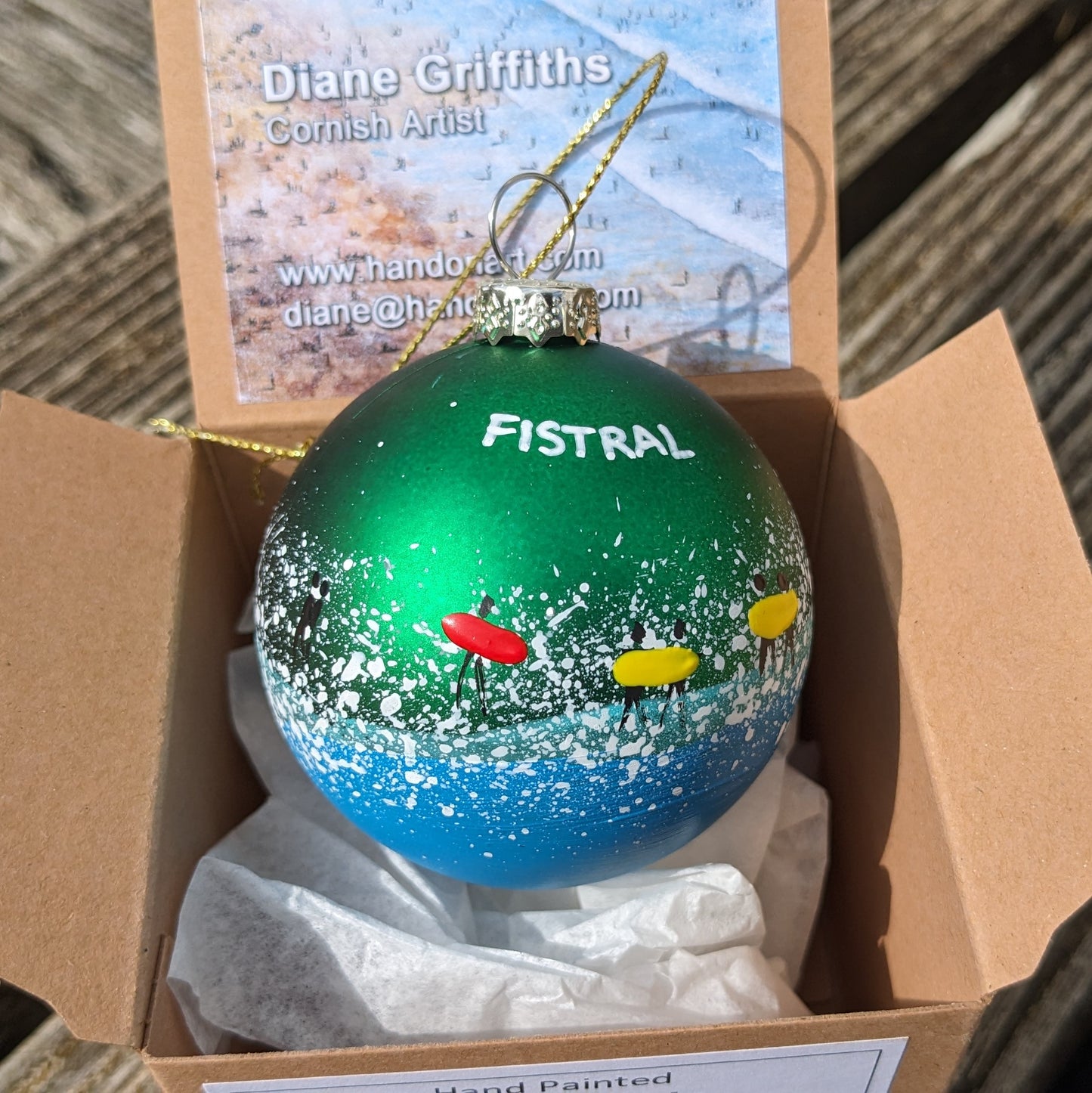 Hand Painted Bauble - Fistral - Choose Colour