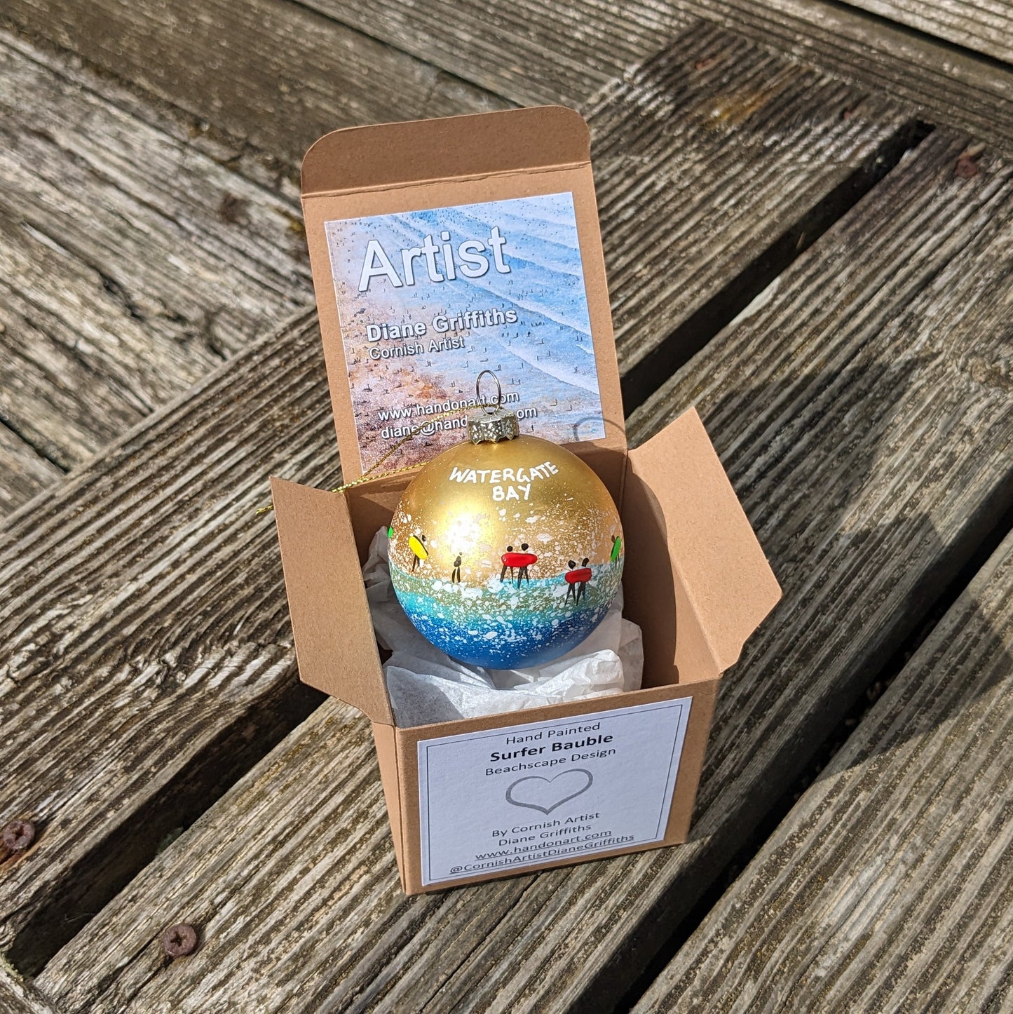 Hand Painted Bauble - Gold - Watergate Bay