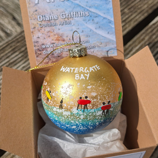 Hand Painted Bauble - Gold - Watergate Bay