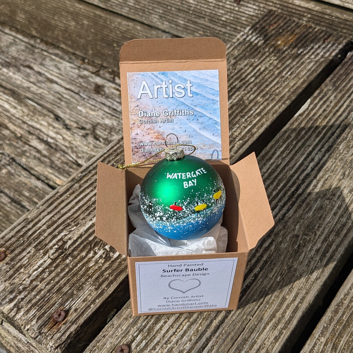 Hand Painted Bauble - Watergate Bay - Choose Colour