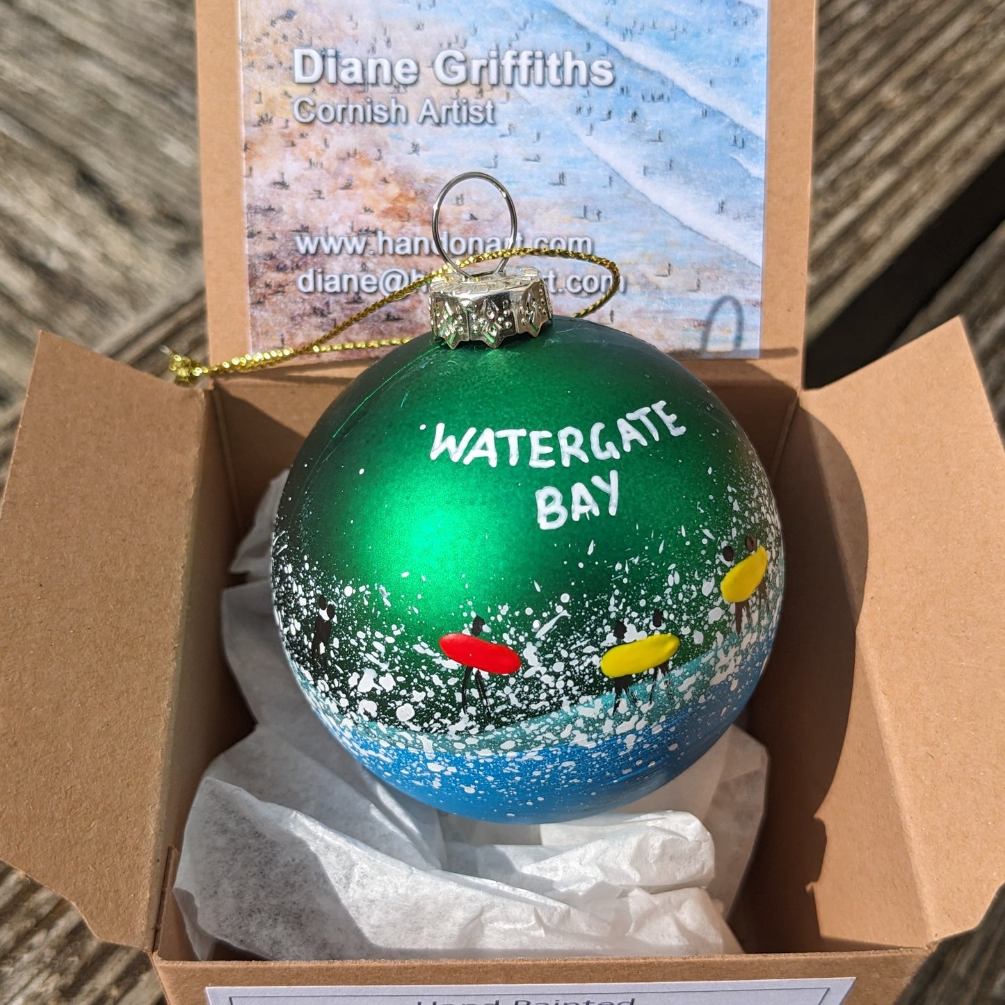 Hand Painted Bauble - Watergate Bay - Choose Colour