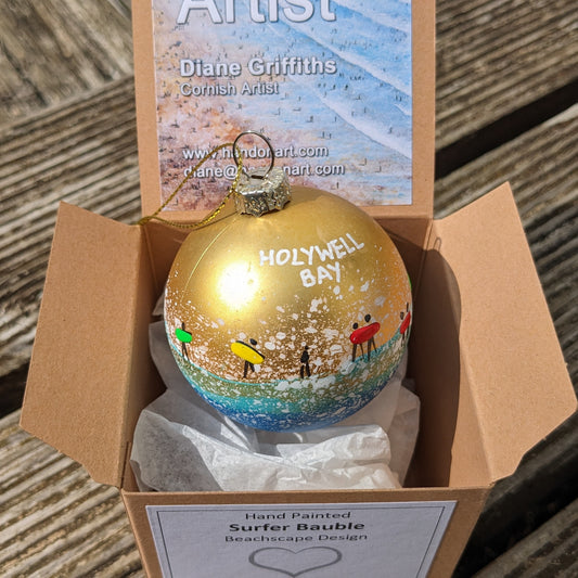 Hand Painted Bauble - Gold - Holywell Bay