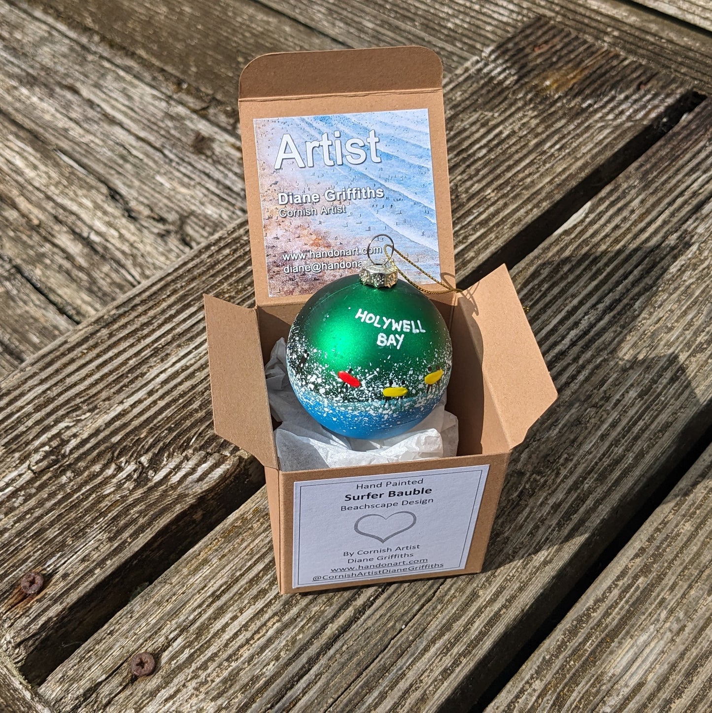 Hand Painted Bauble - Holywell Bay - Choose Colour