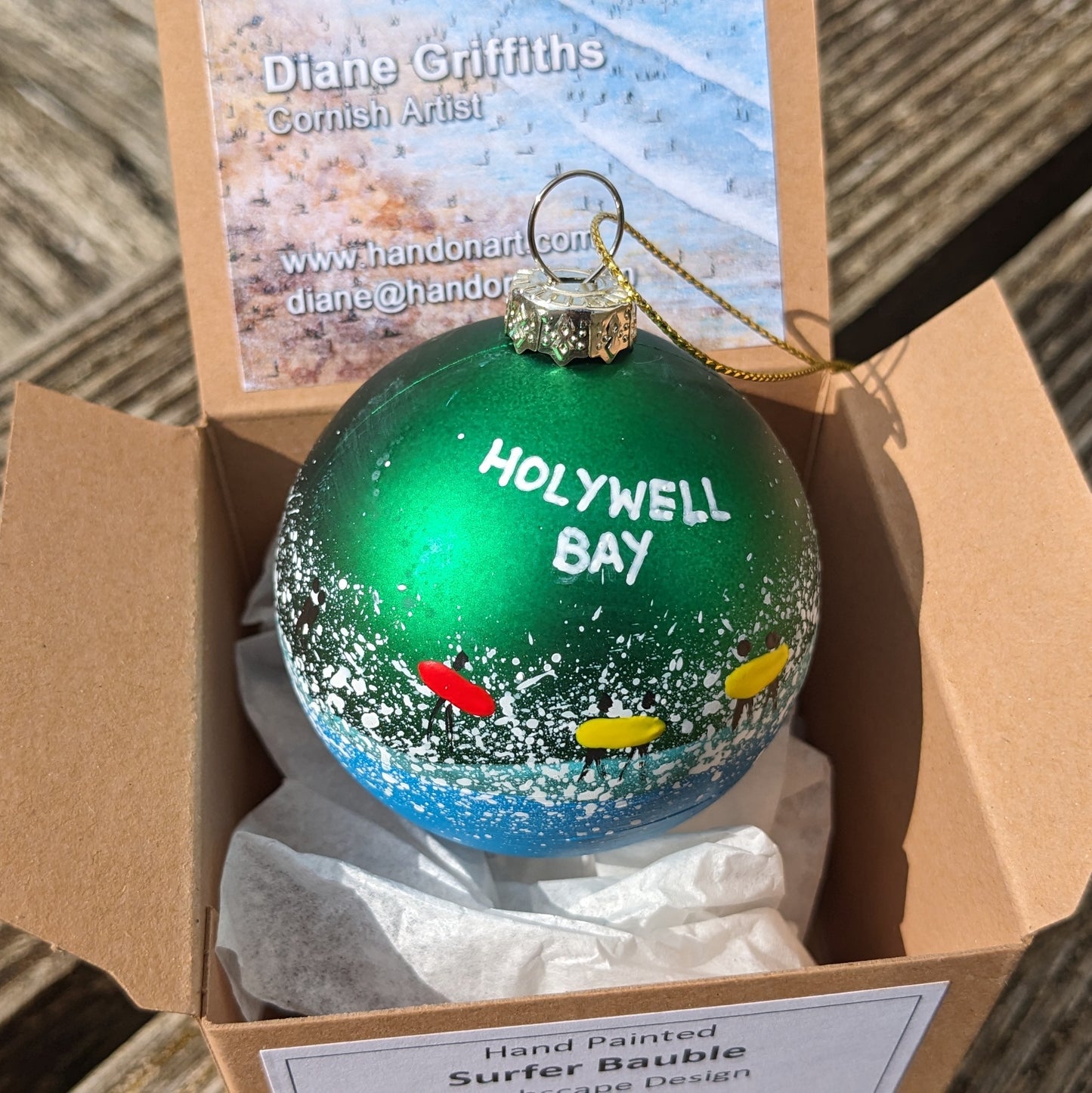 Hand Painted Bauble - Holywell Bay - Choose Colour