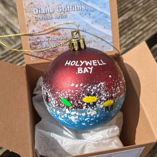 Hand Painted Bauble - Red - Holywell Bay