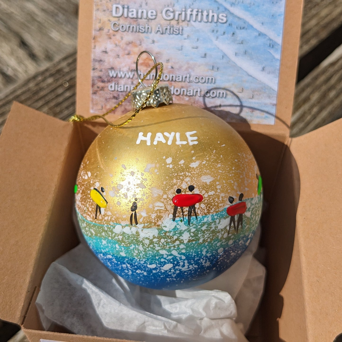 Hand Painted Bauble - Hayle - Choose Colour