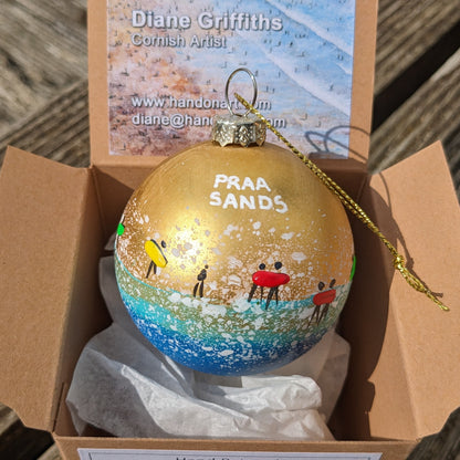 Hand Painted Bauble - Praa Sands - Choose Colour