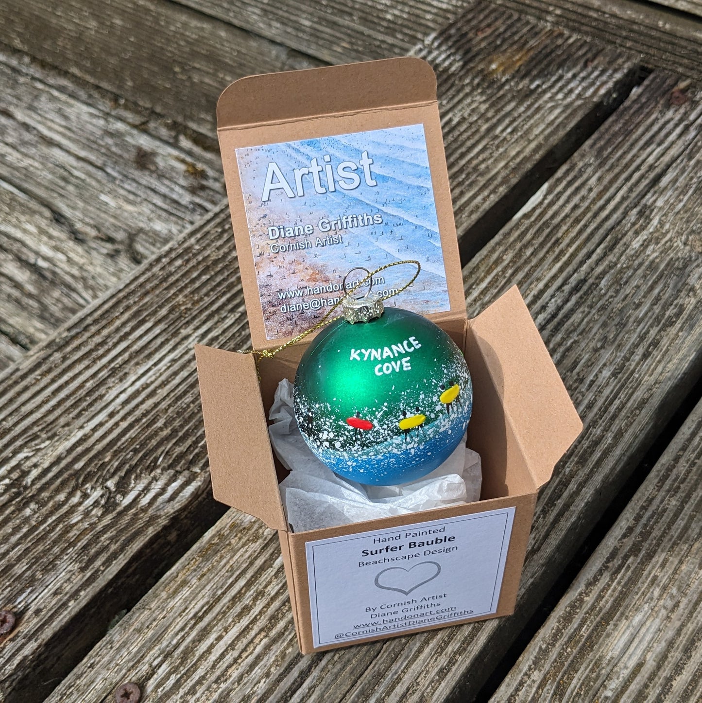 Hand Painted Bauble - Green - Kynance Cove