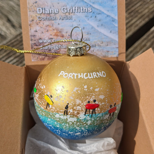 Hand Painted Bauble - Gold - Porthcurno