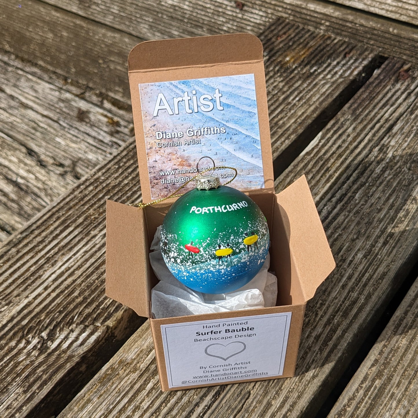 Hand Painted Bauble - Green - Porthcurno