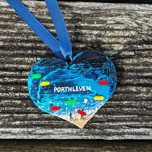 Hand Painted Wooden Flat Heart - Porthleven